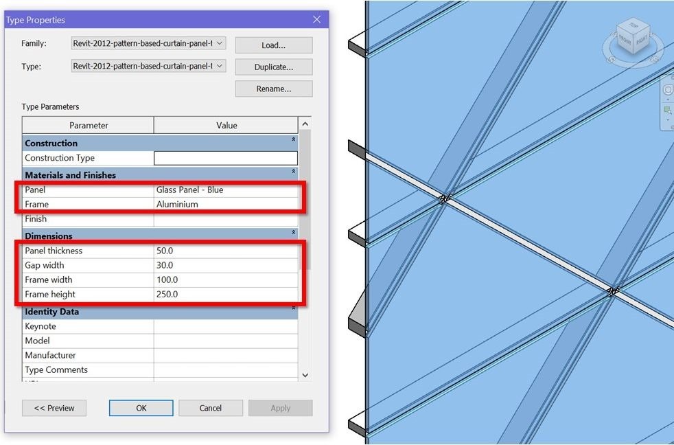 Triangular Revit curtain panel with joints - RV Boost