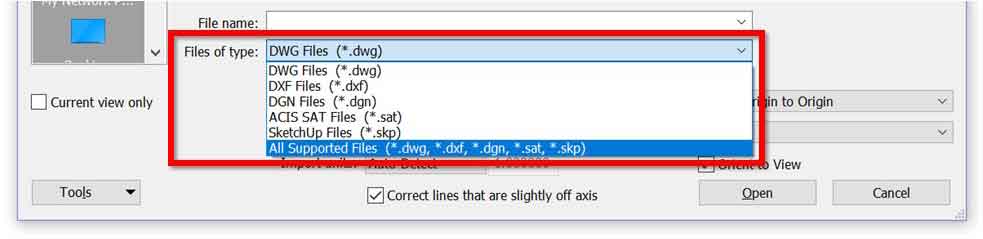 انتخابگر انواع فایل cad dwg