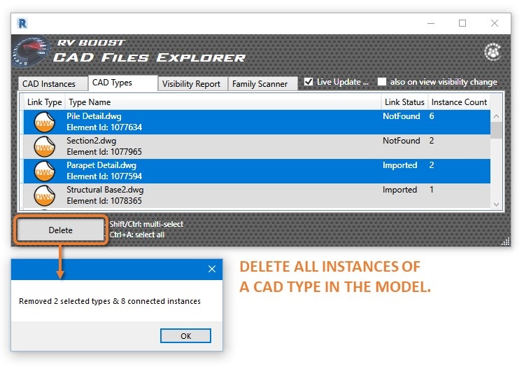 کاوشگر فایل cad انواع dwg وارداتی یا پیوند شده را حذف می کند